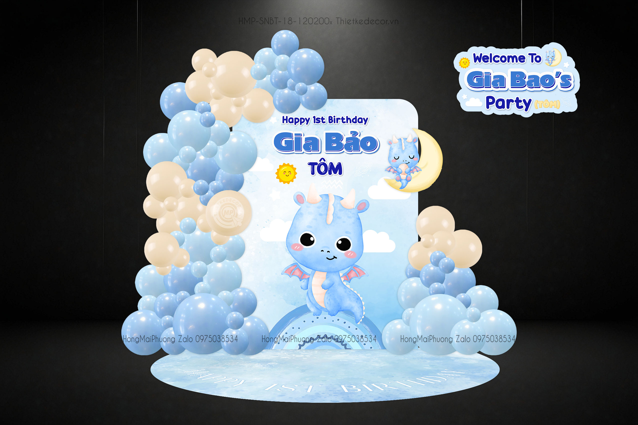 Sinh nhật bé tuổi rồng tone xanh dễ thương